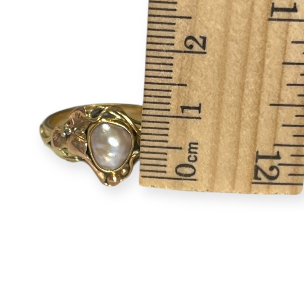 Womans 7.25 14K Tri-Color Gold Ring w/ Freshwater Pearl, Leaf Pattern 5.79g - Picture 10 of 12